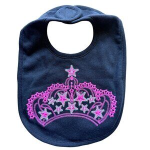 Amy Coe Baby Bib One Size Black Pink/Silver Tiara Embroidery Cotton Blend